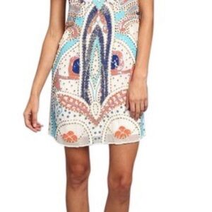 Parker Blue and Orange Beaded Mini Dress